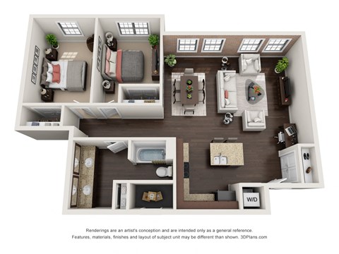 Floor plan for 2 beds, 1 bath, 1084 sqft